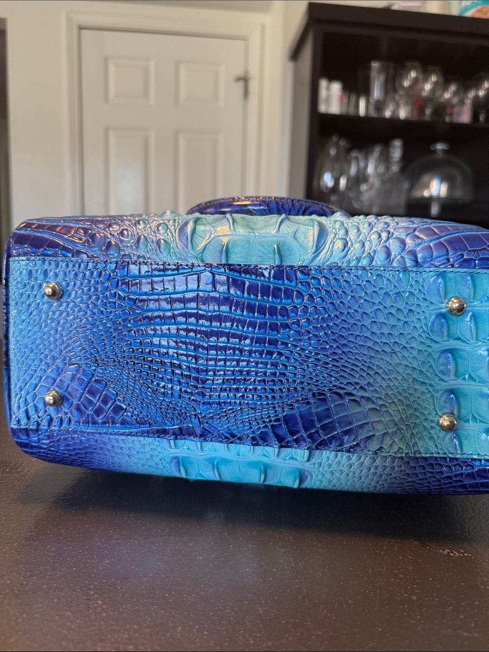 Brahmin Blue Ombre Croc-Embossed Dome Satchel - Picture 6 of 9